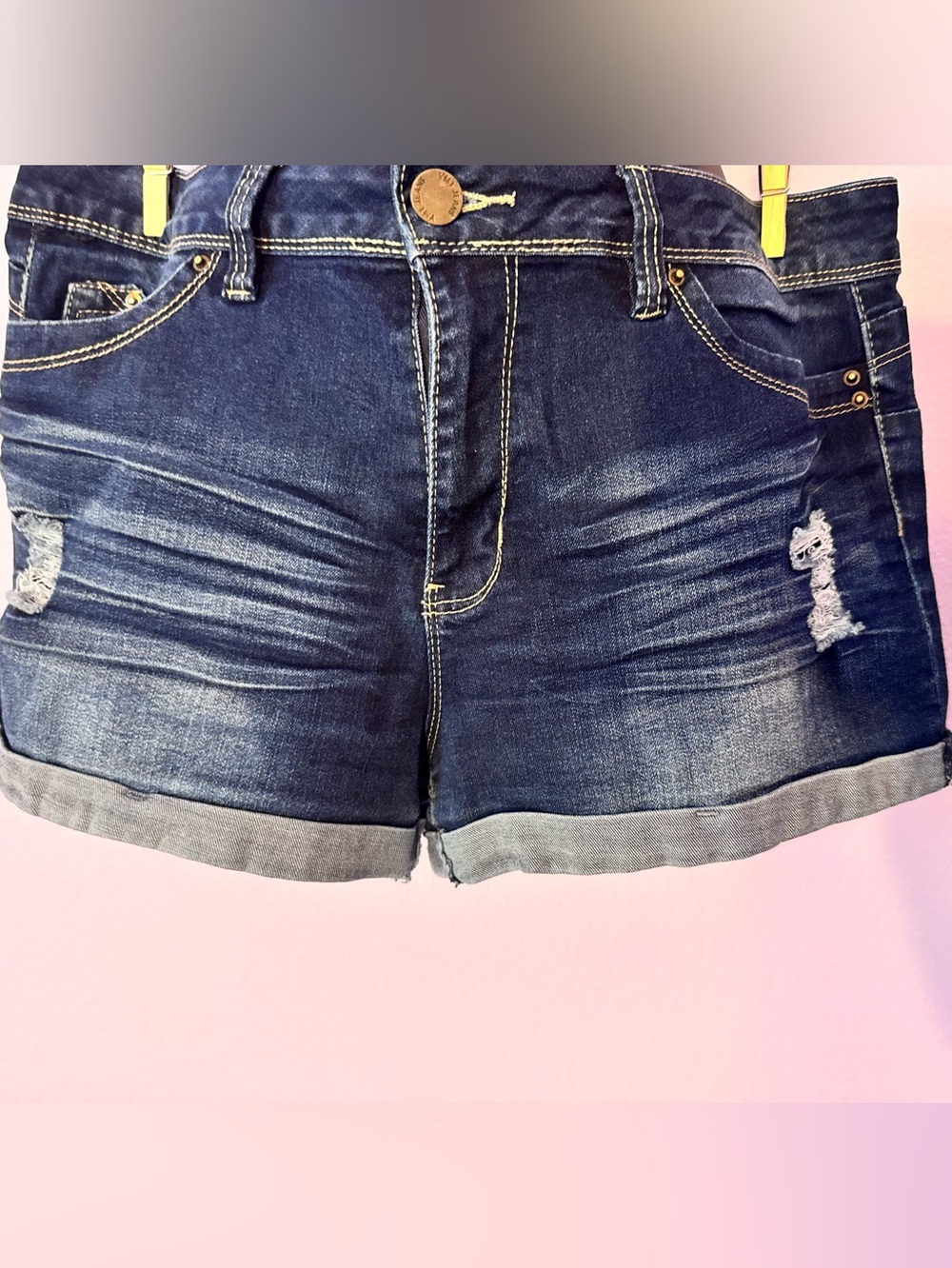 YMI Dark Blue Rolled-Hem Distressed Denim Shorts